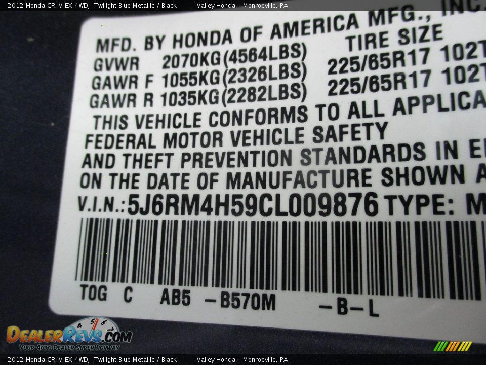2012 Honda CR-V EX 4WD Twilight Blue Metallic / Black Photo #19