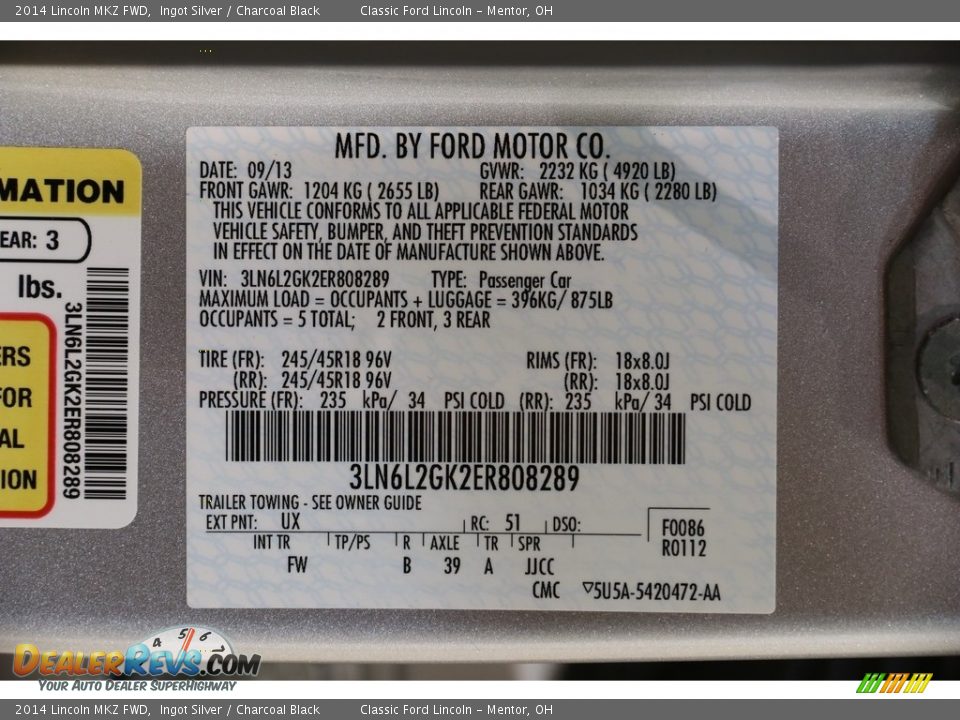 2014 Lincoln MKZ FWD Ingot Silver / Charcoal Black Photo #23