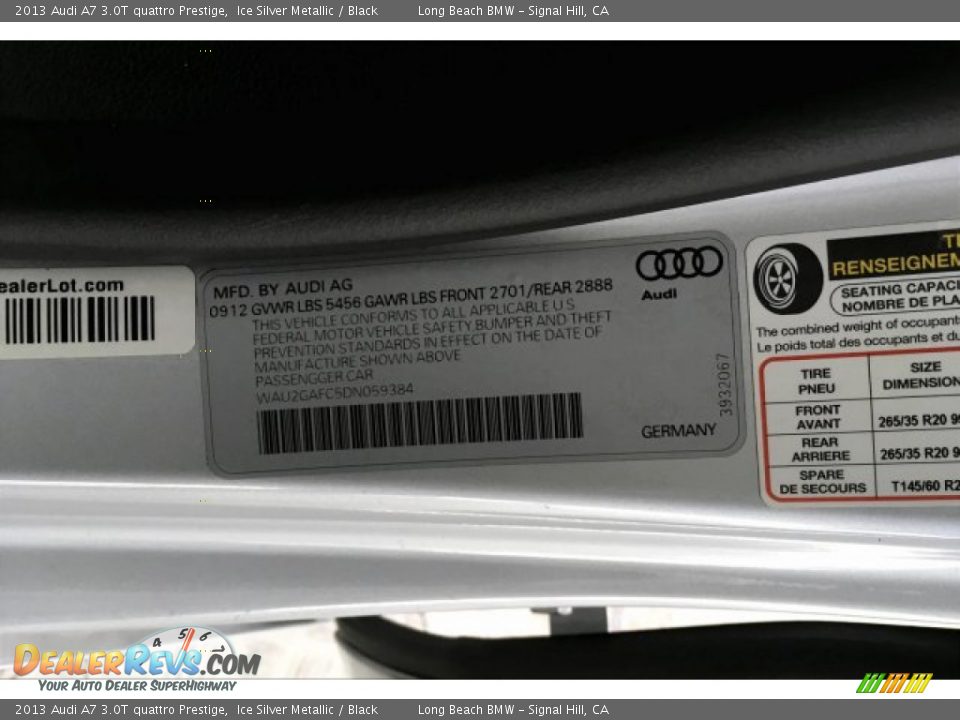 2013 Audi A7 3.0T quattro Prestige Ice Silver Metallic / Black Photo #19