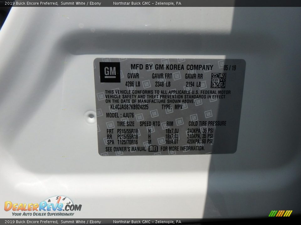 2019 Buick Encore Preferred Summit White / Ebony Photo #11