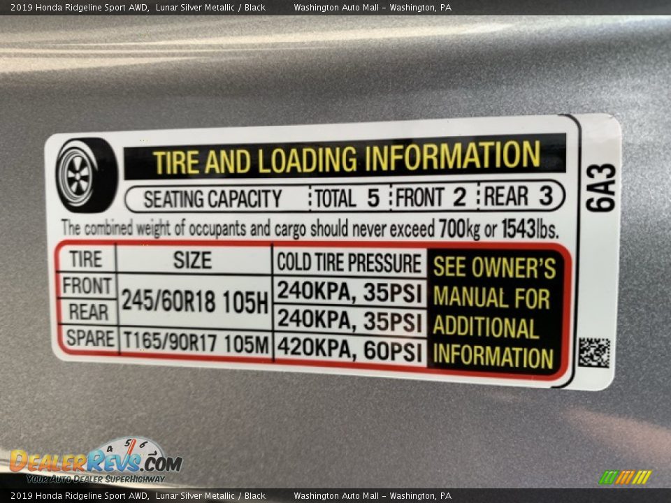 2019 Honda Ridgeline Sport AWD Lunar Silver Metallic / Black Photo #8