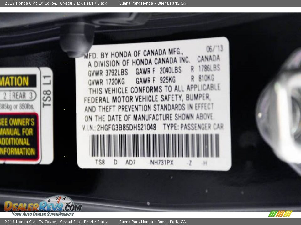 2013 Honda Civic EX Coupe Crystal Black Pearl / Black Photo #33