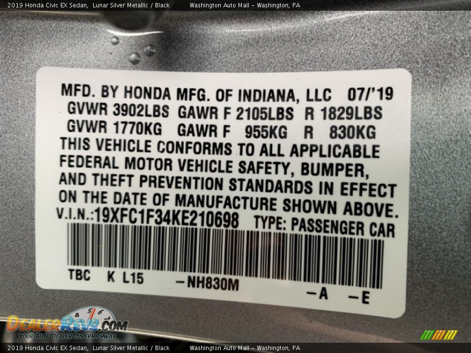2019 Honda Civic EX Sedan Lunar Silver Metallic / Black Photo #9