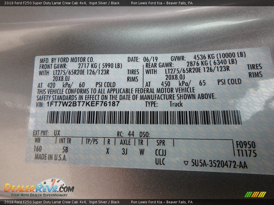 2019 Ford F250 Super Duty Lariat Crew Cab 4x4 Ingot Silver / Black Photo #10