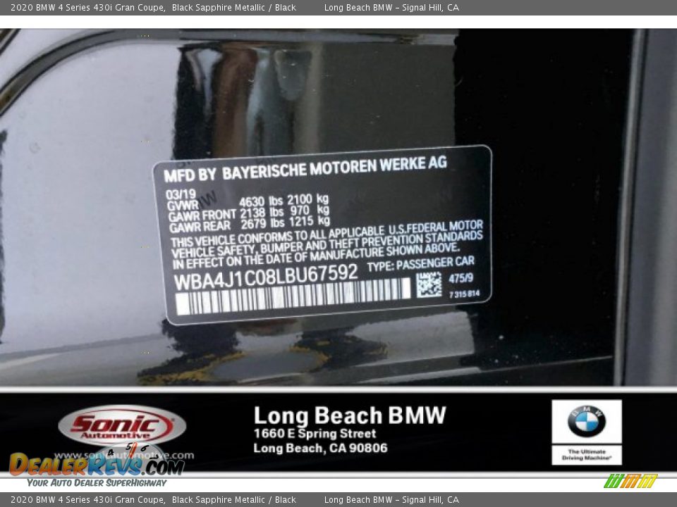 2020 BMW 4 Series 430i Gran Coupe Black Sapphire Metallic / Black Photo #11