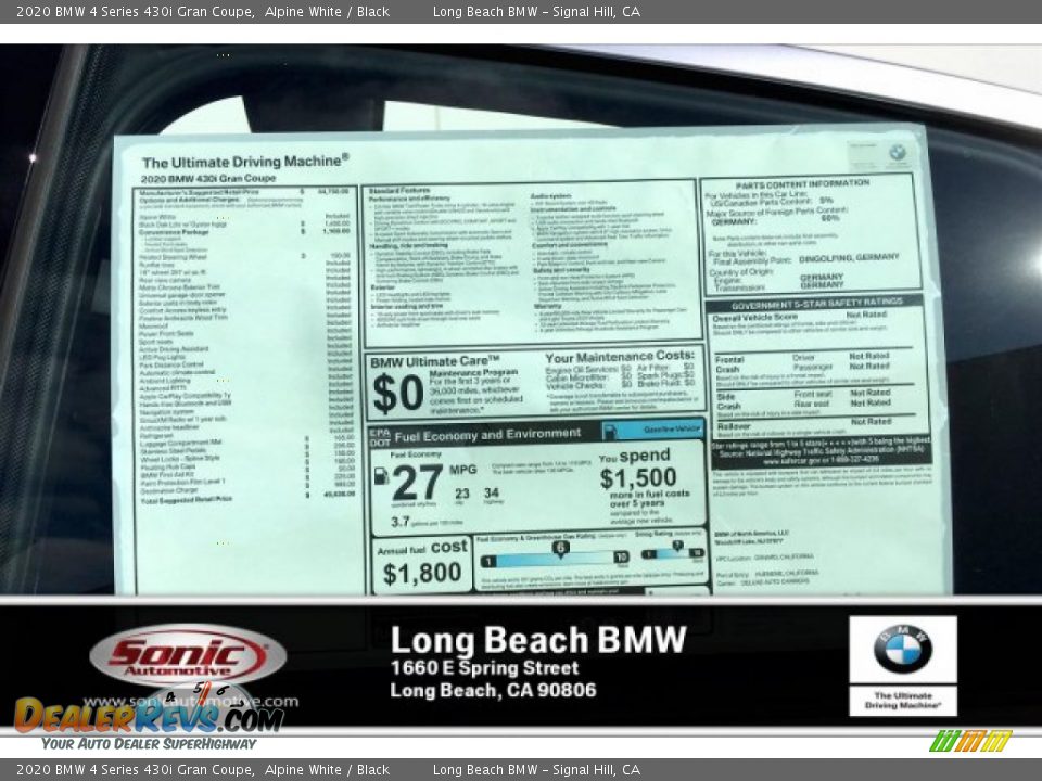 2020 BMW 4 Series 430i Gran Coupe Alpine White / Black Photo #10