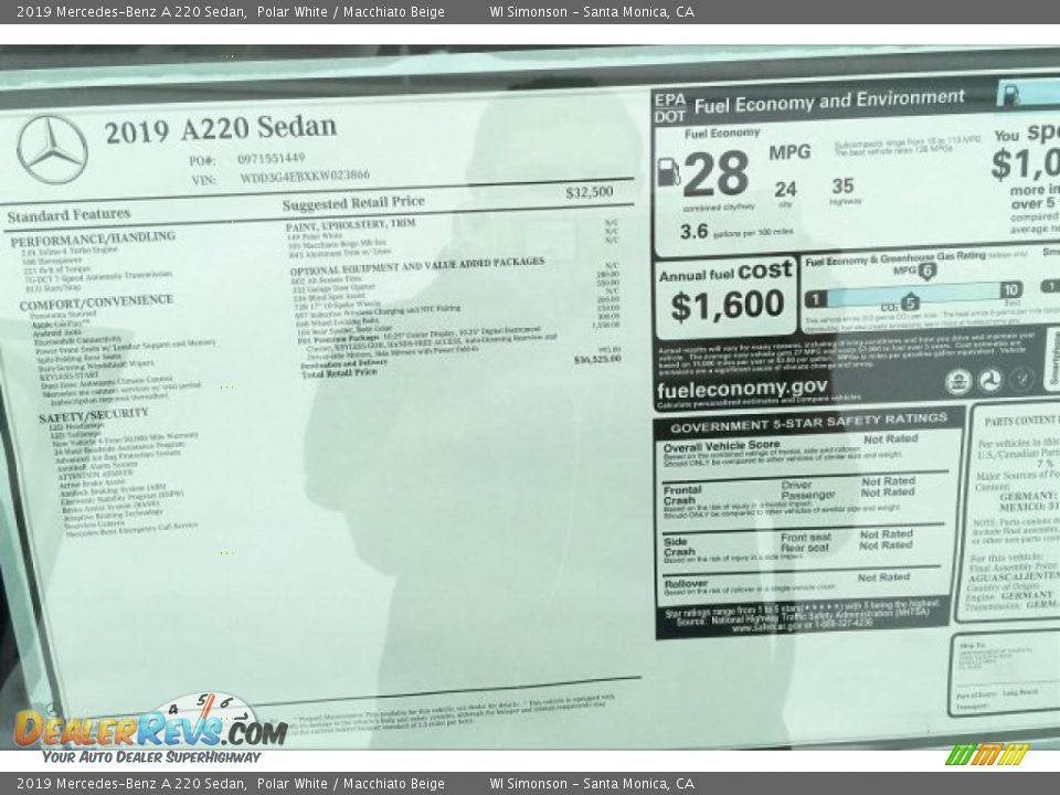 2019 Mercedes-Benz A 220 Sedan Polar White / Macchiato Beige Photo #10