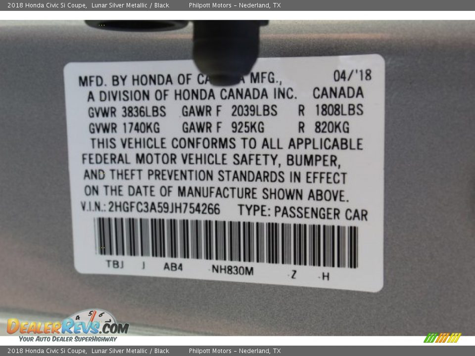 2018 Honda Civic Si Coupe Lunar Silver Metallic / Black Photo #30