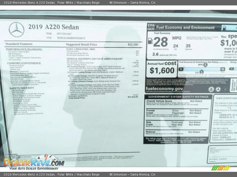 2019 Mercedes-Benz A 220 Sedan Polar White / Macchiato Beige Photo #10