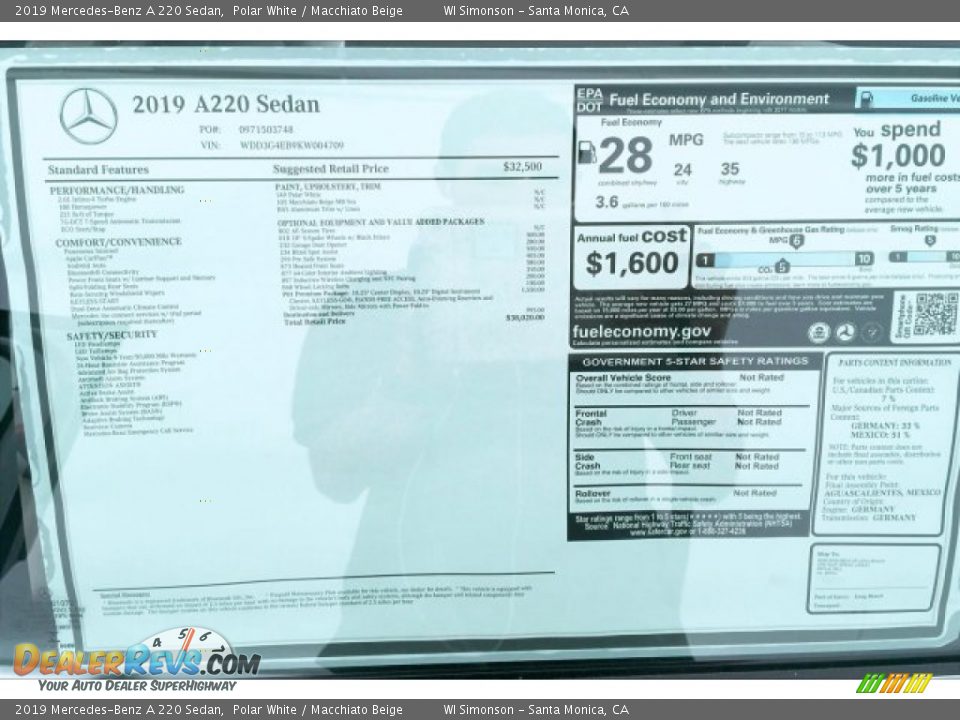 2019 Mercedes-Benz A 220 Sedan Polar White / Macchiato Beige Photo #10