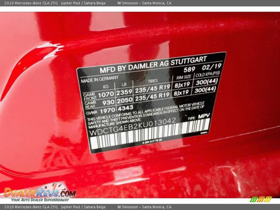 2019 Mercedes-Benz GLA 250 Jupiter Red / Sahara Beige Photo #11