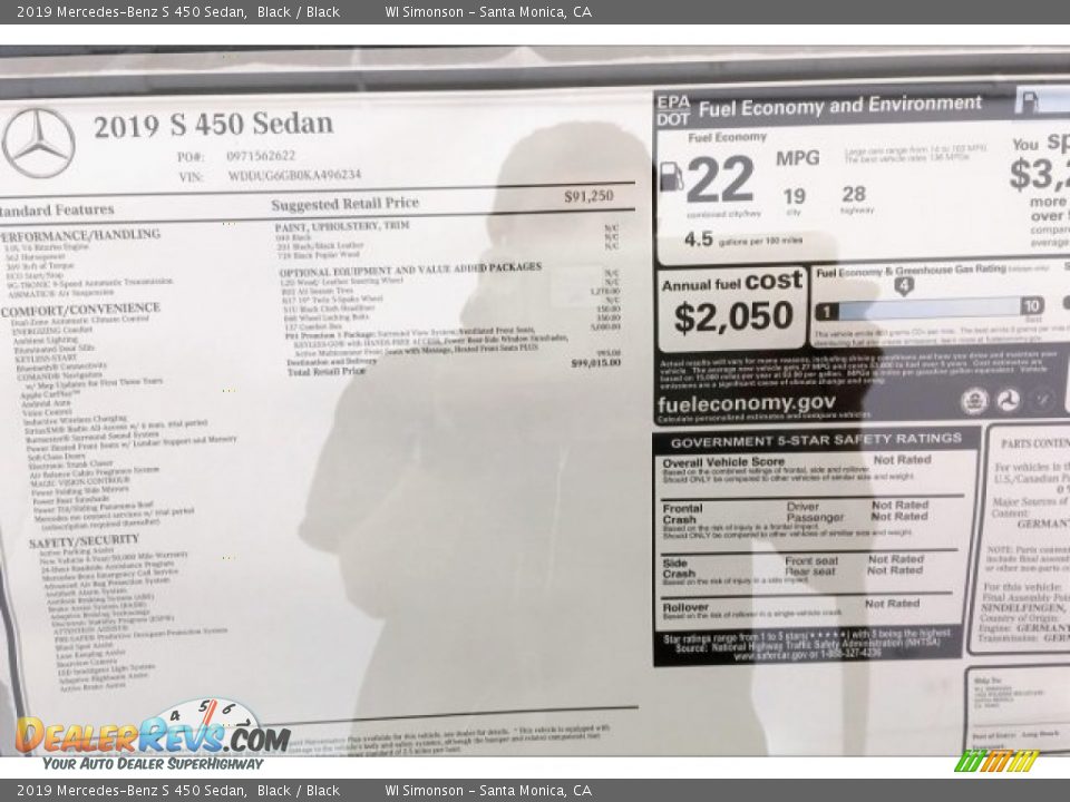 2019 Mercedes-Benz S 450 Sedan Black / Black Photo #10
