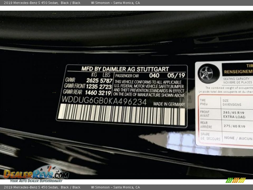 2019 Mercedes-Benz S 450 Sedan Black / Black Photo #11