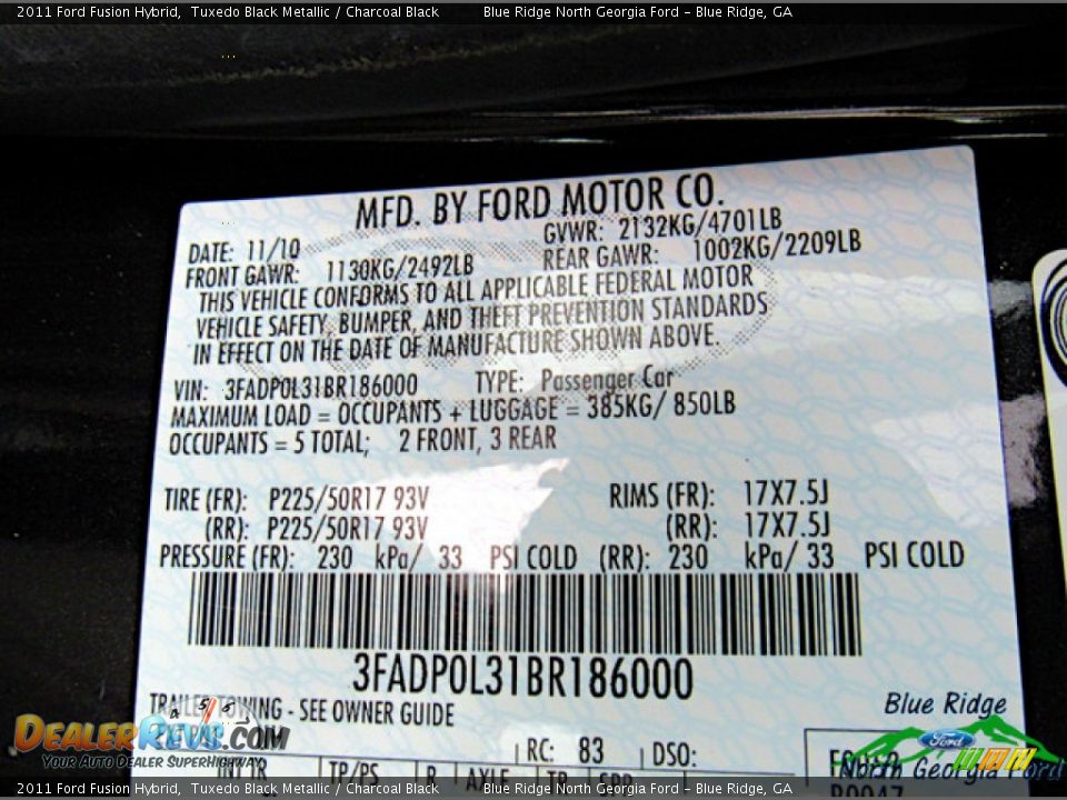 2011 Ford Fusion Hybrid Tuxedo Black Metallic / Charcoal Black Photo #23