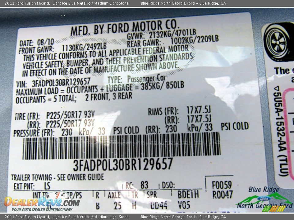 2011 Ford Fusion Hybrid Light Ice Blue Metallic / Medium Light Stone Photo #25