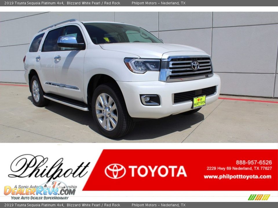 2019 Toyota Sequoia Platinum 4x4 Blizzard White Pearl / Red Rock Photo #1