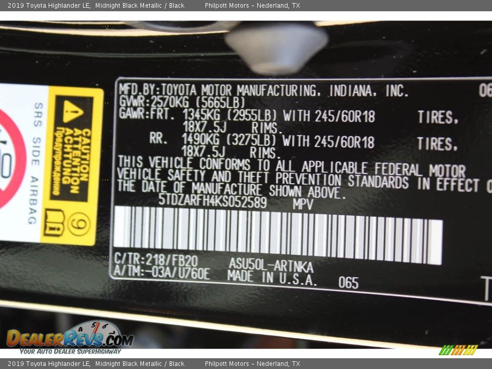 2019 Toyota Highlander LE Midnight Black Metallic / Black Photo #24