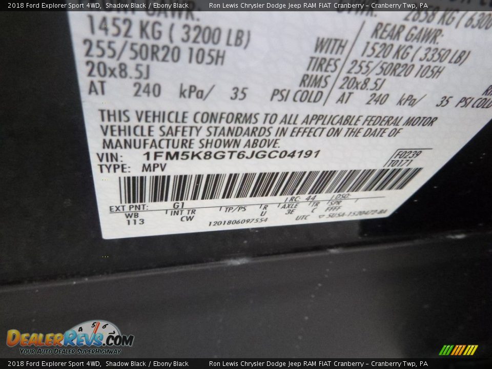 2018 Ford Explorer Sport 4WD Shadow Black / Ebony Black Photo #17