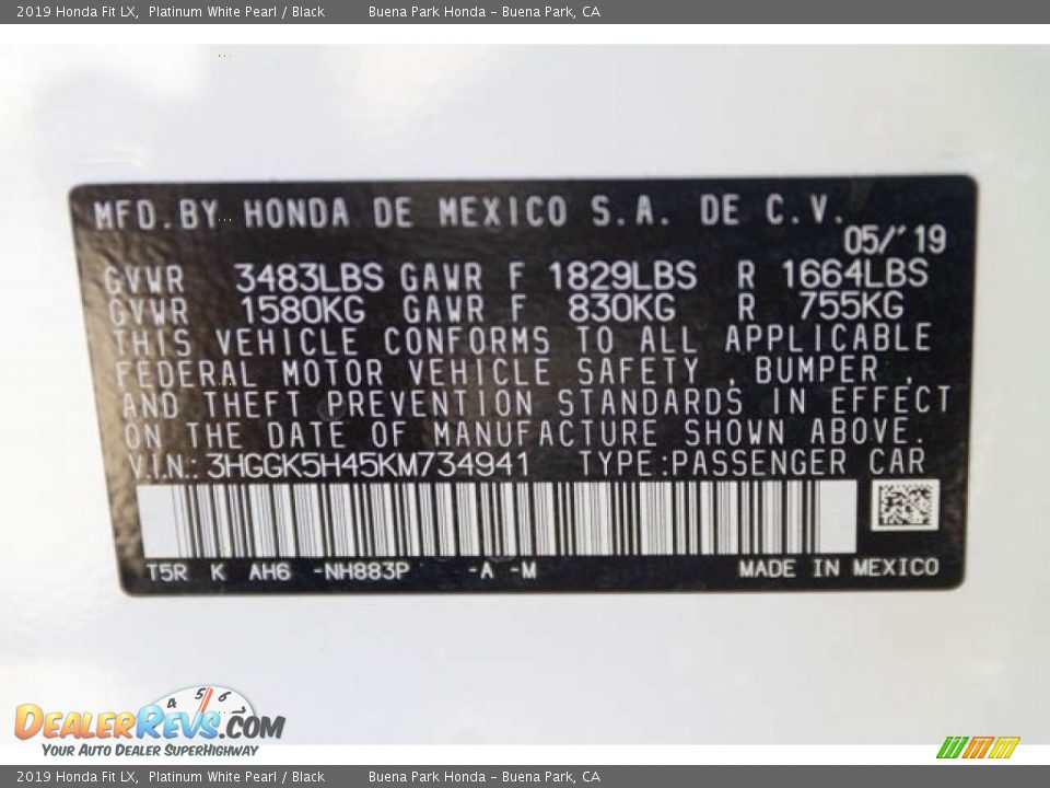 2019 Honda Fit LX Platinum White Pearl / Black Photo #35