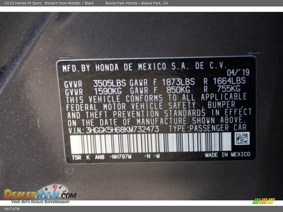 Honda Color Code NH797M Modern Steel Metallic