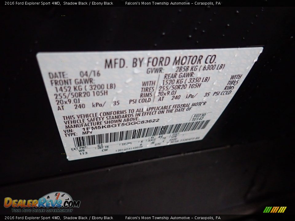 2016 Ford Explorer Sport 4WD Shadow Black / Ebony Black Photo #22