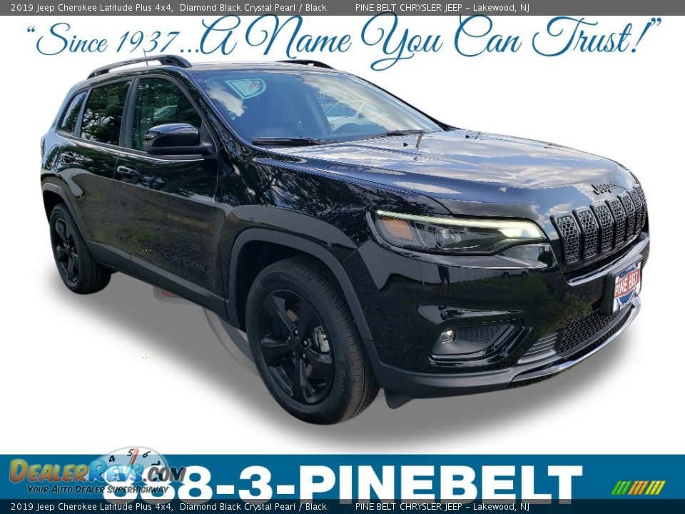 2019 Jeep Cherokee Latitude Plus 4x4 Diamond Black Crystal Pearl / Black Photo #1