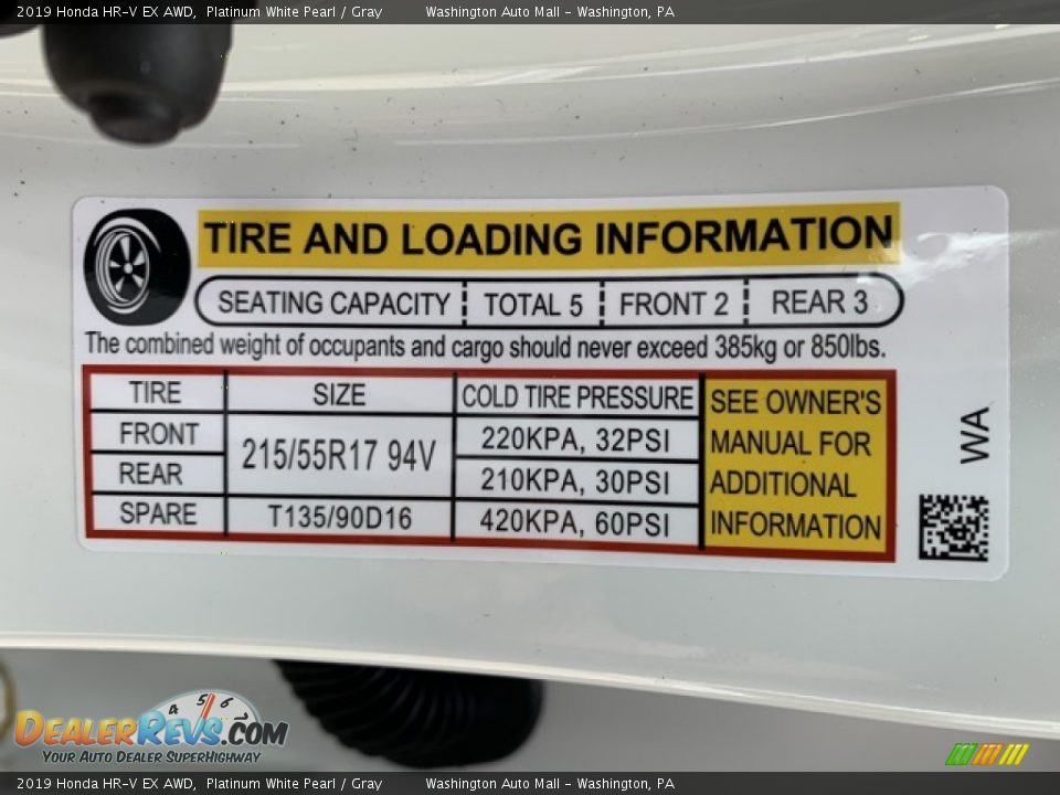 2019 Honda HR-V EX AWD Platinum White Pearl / Gray Photo #8