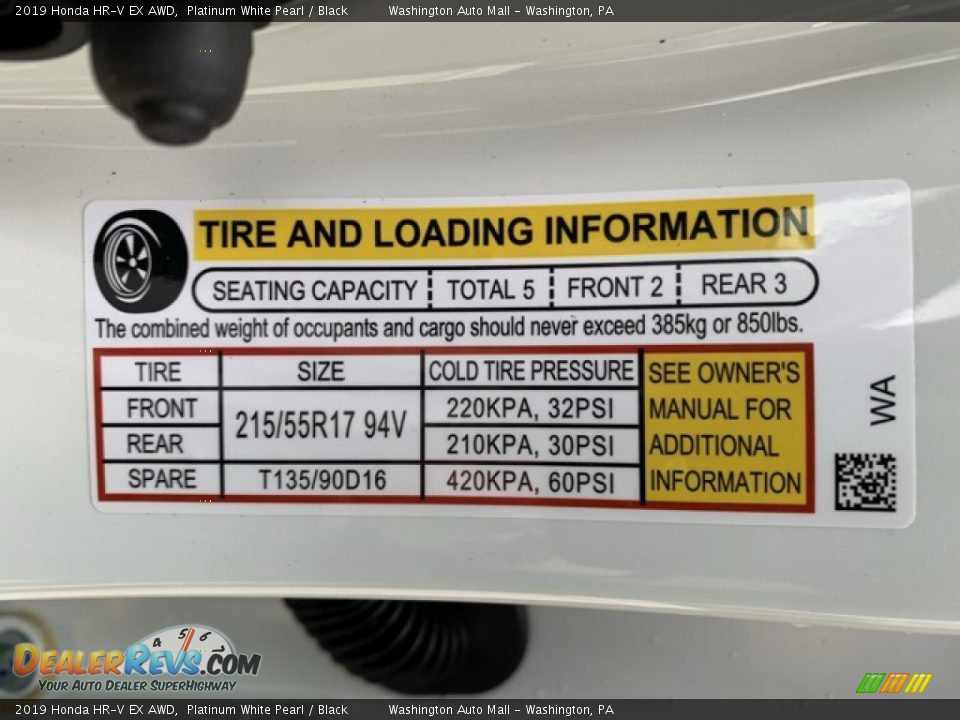 2019 Honda HR-V EX AWD Platinum White Pearl / Black Photo #8
