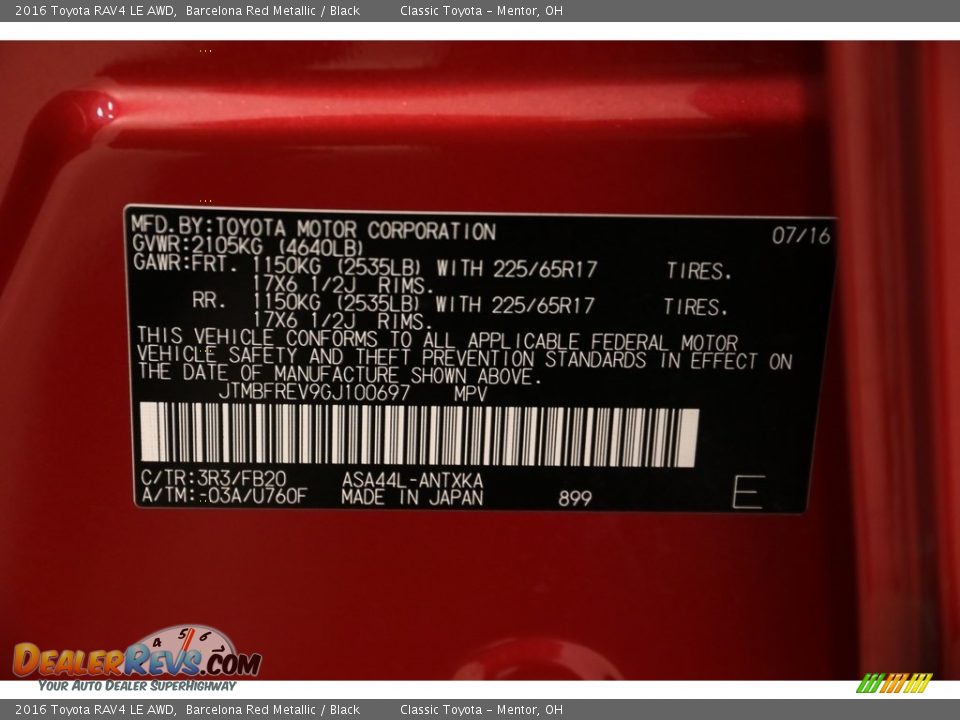 2016 Toyota RAV4 LE AWD Barcelona Red Metallic / Black Photo #20