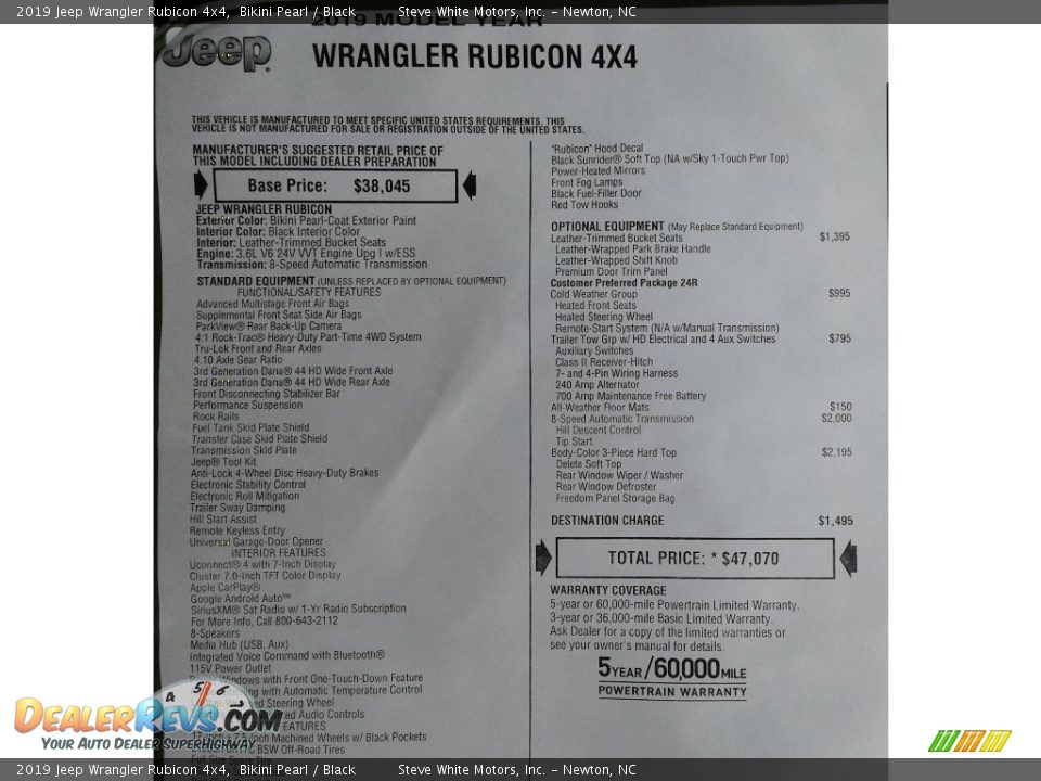 2019 Jeep Wrangler Rubicon 4x4 Window Sticker Photo #32