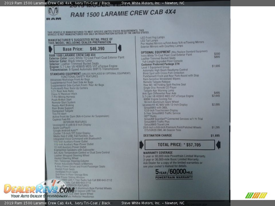 2019 Ram 1500 Laramie Crew Cab 4x4 Ivory Tri–Coat / Black Photo #34