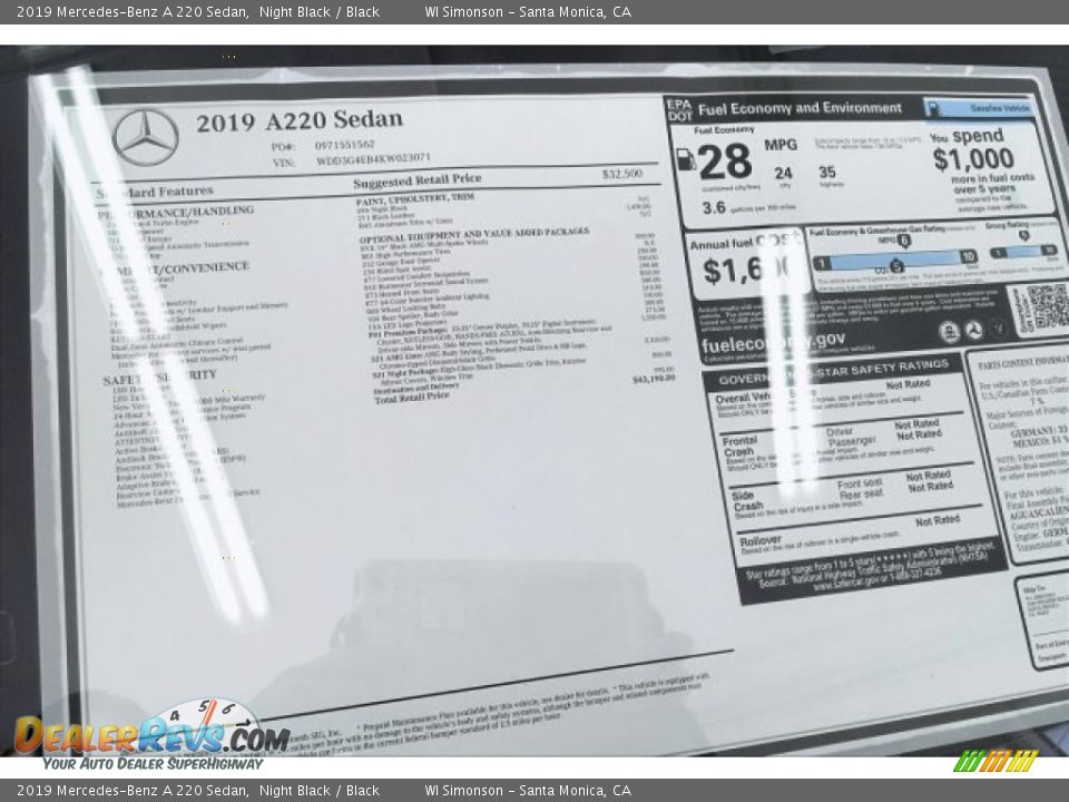 2019 Mercedes-Benz A 220 Sedan Night Black / Black Photo #10