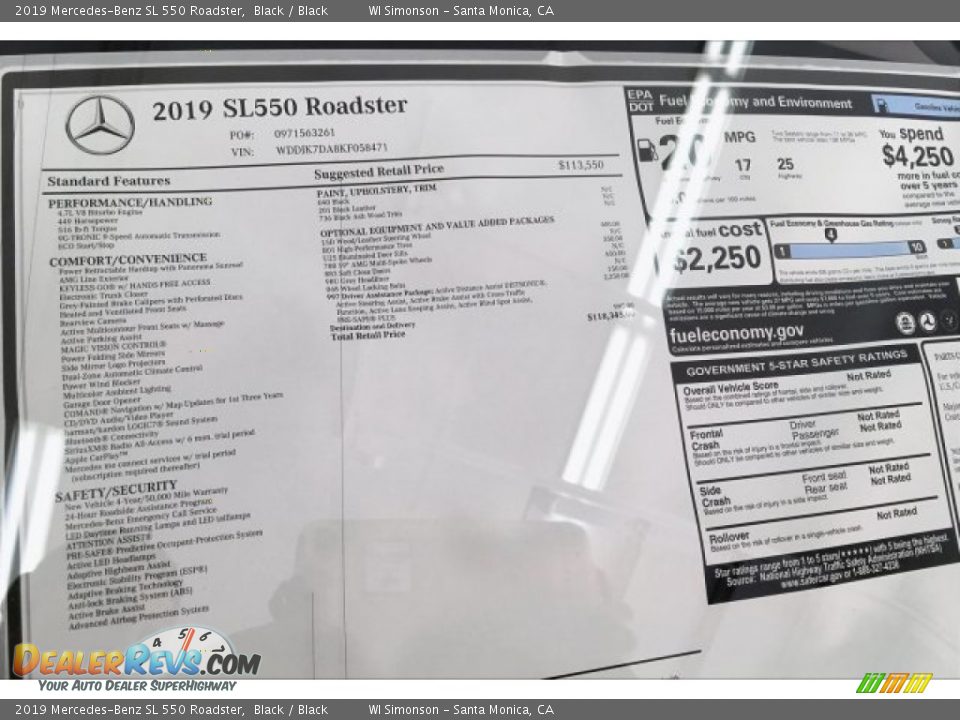 2019 Mercedes-Benz SL 550 Roadster Window Sticker Photo #11