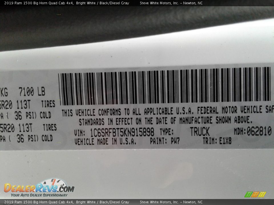 2019 Ram 1500 Big Horn Quad Cab 4x4 Bright White / Black/Diesel Gray Photo #34