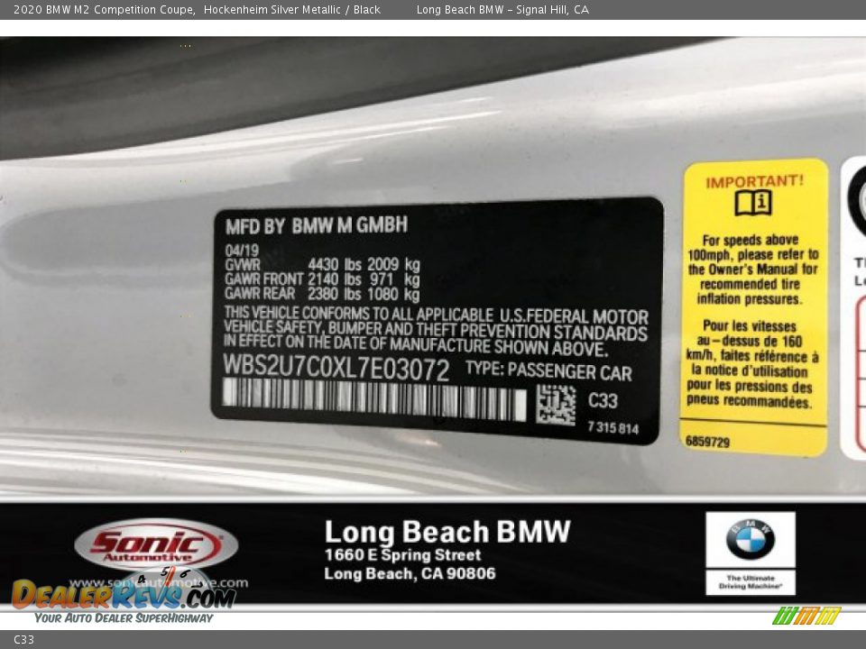 BMW Color Code C33 Hockenheim Silver Metallic