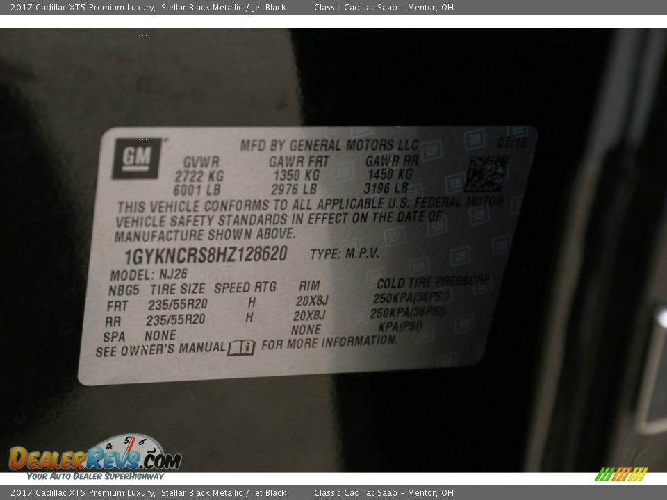 2017 Cadillac XT5 Premium Luxury Stellar Black Metallic / Jet Black Photo #23