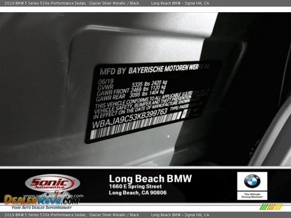 2019 BMW 5 Series 530e iPerformance Sedan Glacier Silver Metallic / Black Photo #12