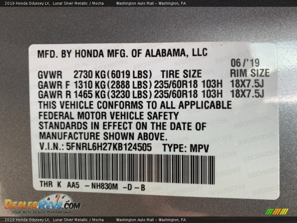 2019 Honda Odyssey LX Lunar Silver Metallic / Mocha Photo #9