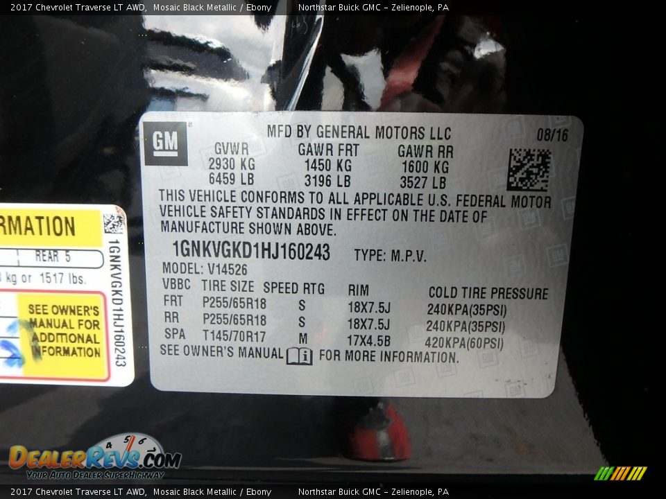 2017 Chevrolet Traverse LT AWD Mosaic Black Metallic / Ebony Photo #14