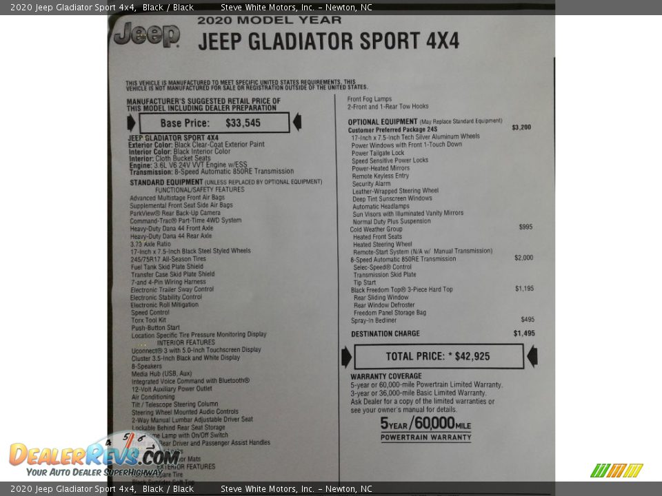 2020 Jeep Gladiator Sport 4x4 Black / Black Photo #27