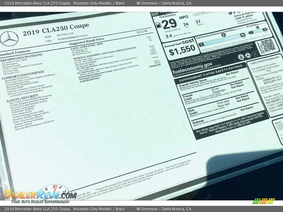 2019 Mercedes-Benz CLA 250 Coupe Mountain Grey Metallic / Black Photo #10