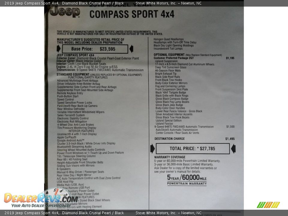 2019 Jeep Compass Sport 4x4 Diamond Black Crystal Pearl / Black Photo #33