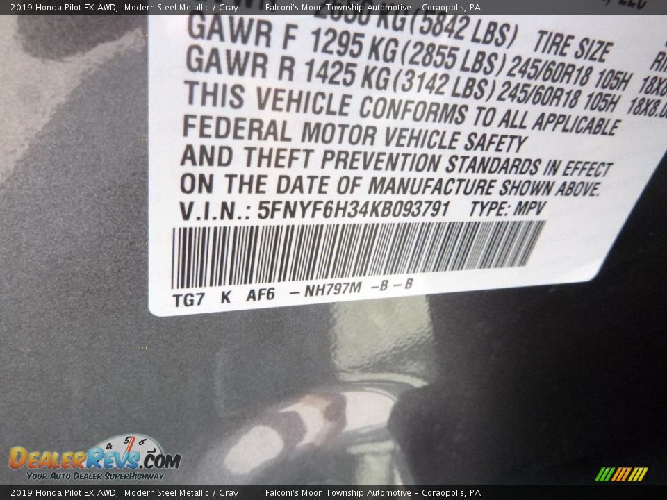 2019 Honda Pilot EX AWD Modern Steel Metallic / Gray Photo #13