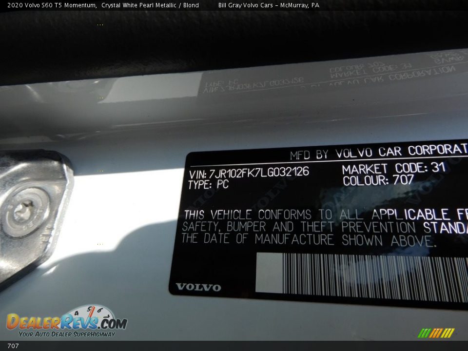 Volvo Color Code 707 Crystal White Pearl Metallic