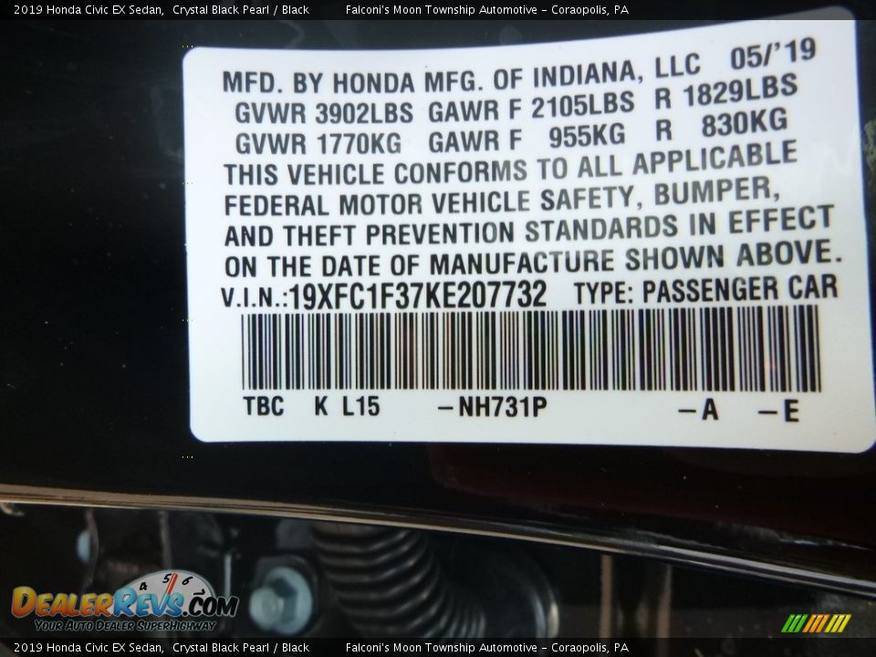 2019 Honda Civic EX Sedan Crystal Black Pearl / Black Photo #12