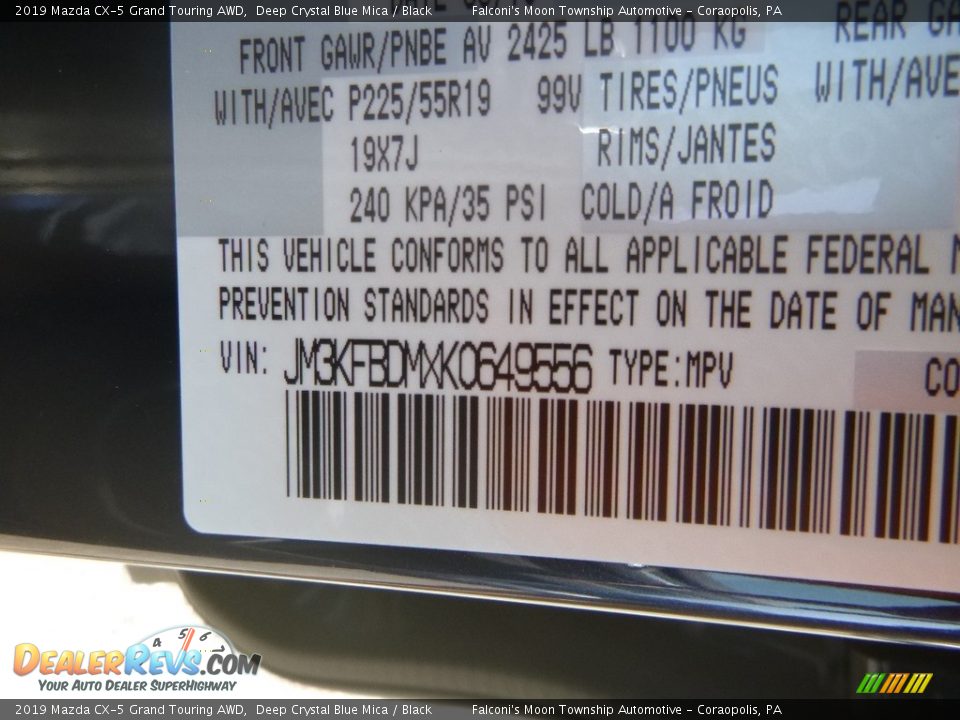 2019 Mazda CX-5 Grand Touring AWD Deep Crystal Blue Mica / Black Photo #12