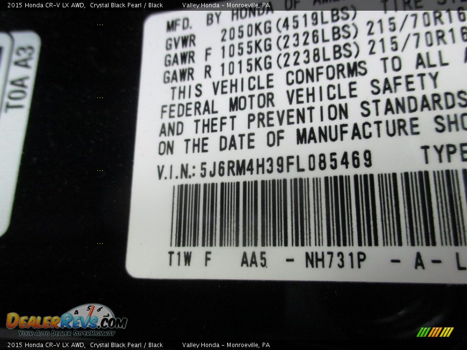 2015 Honda CR-V LX AWD Crystal Black Pearl / Black Photo #19