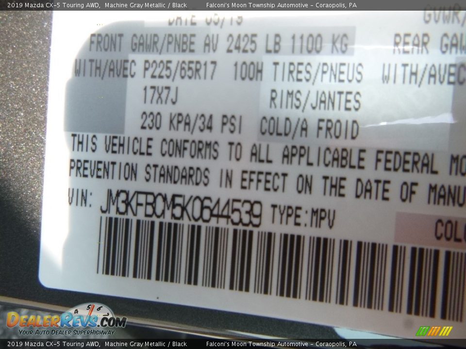2019 Mazda CX-5 Touring AWD Machine Gray Metallic / Black Photo #12