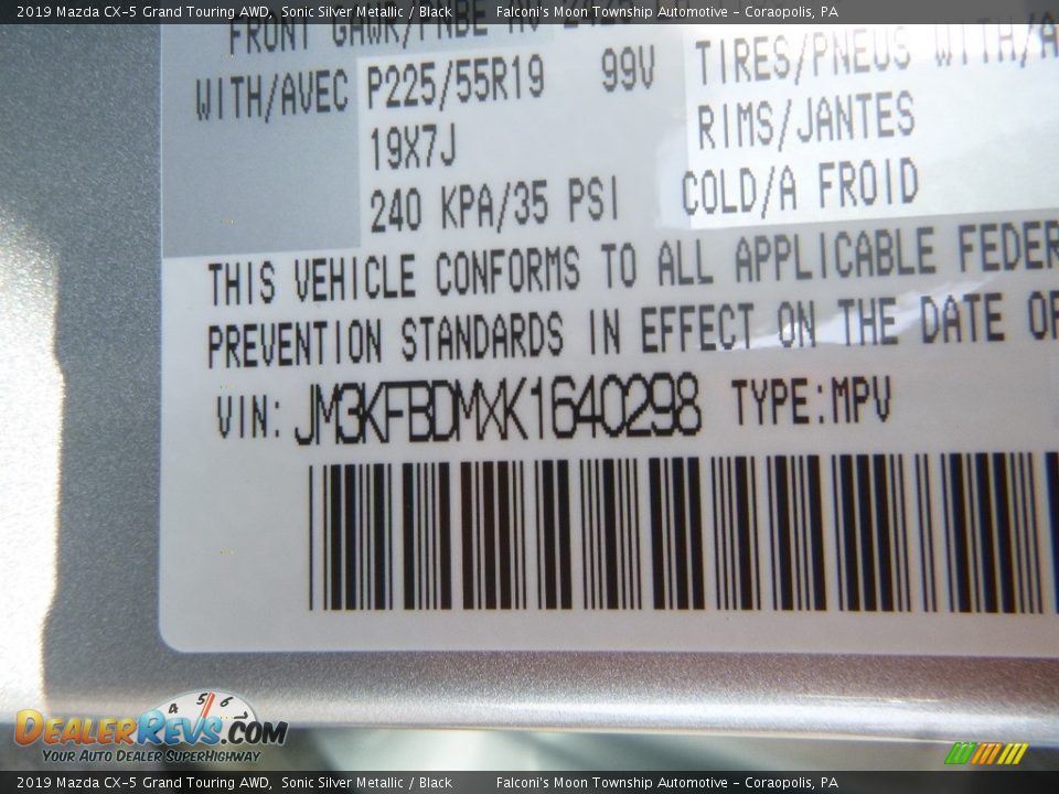 2019 Mazda CX-5 Grand Touring AWD Sonic Silver Metallic / Black Photo #12