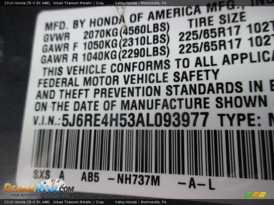 2010 Honda CR-V EX AWD Urban Titanium Metallic / Gray Photo #19